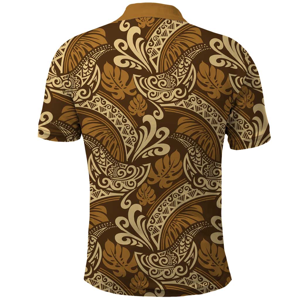Brown Gold Monstera Polo Shirt Polynesian Tribal Pattern LT01 - Polynesian Pride