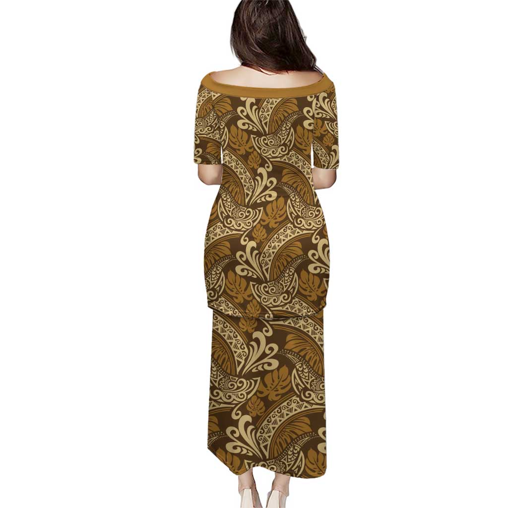 Brown Gold Monstera Puletasi Polynesian Tribal Pattern LT01 - Polynesian Pride