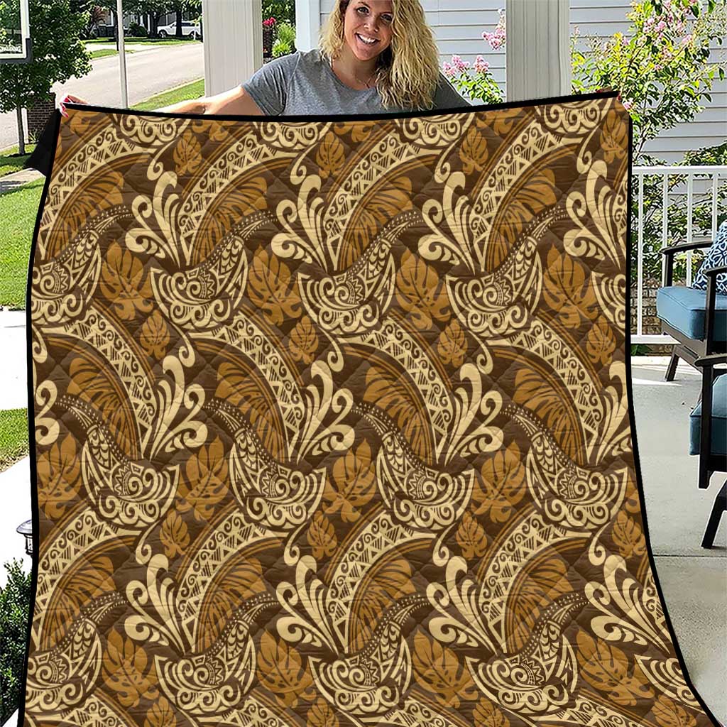 Brown Gold Monstera Quilt Polynesian Tribal Pattern LT01 Gold - Polynesian Pride