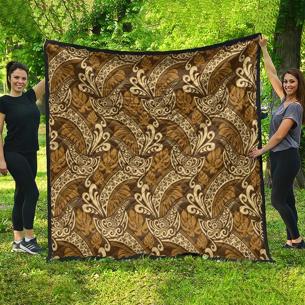 Brown Gold Monstera Quilt Polynesian Tribal Pattern LT01 - Polynesian Pride