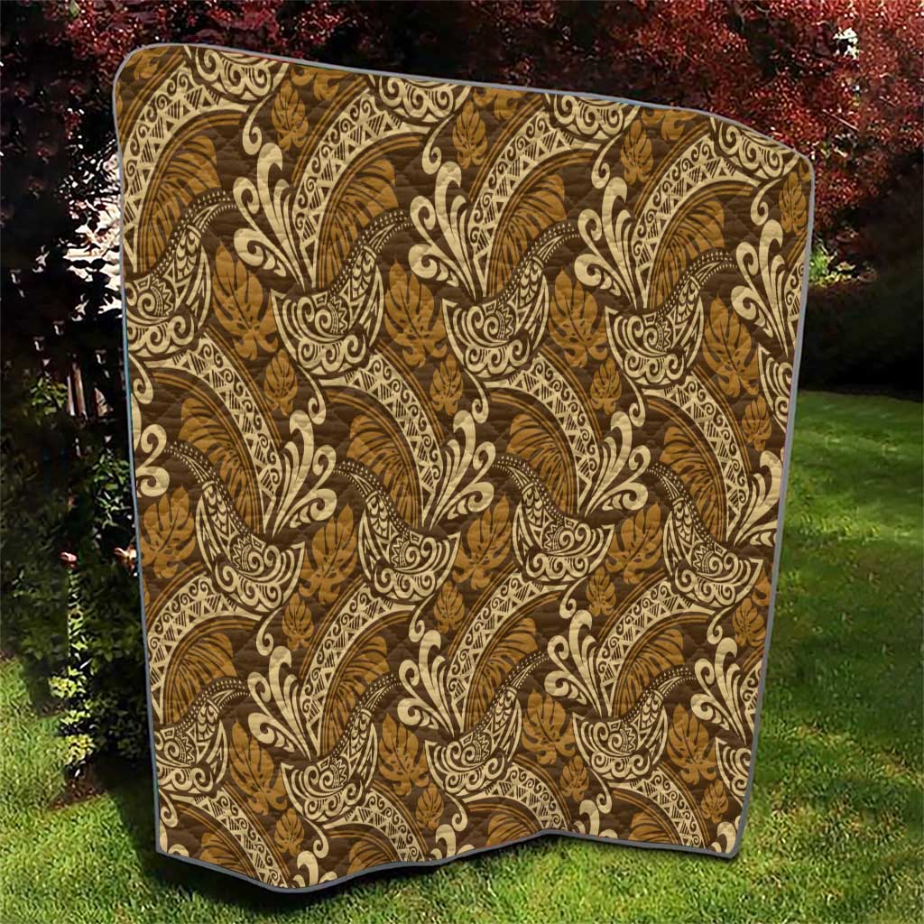Brown Gold Monstera Quilt Polynesian Tribal Pattern LT01 - Polynesian Pride