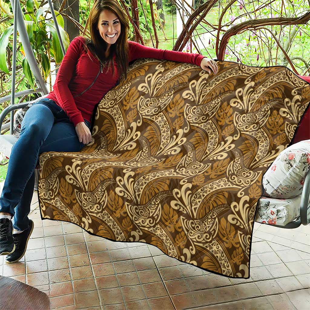 Brown Gold Monstera Quilt Polynesian Tribal Pattern LT01 - Polynesian Pride