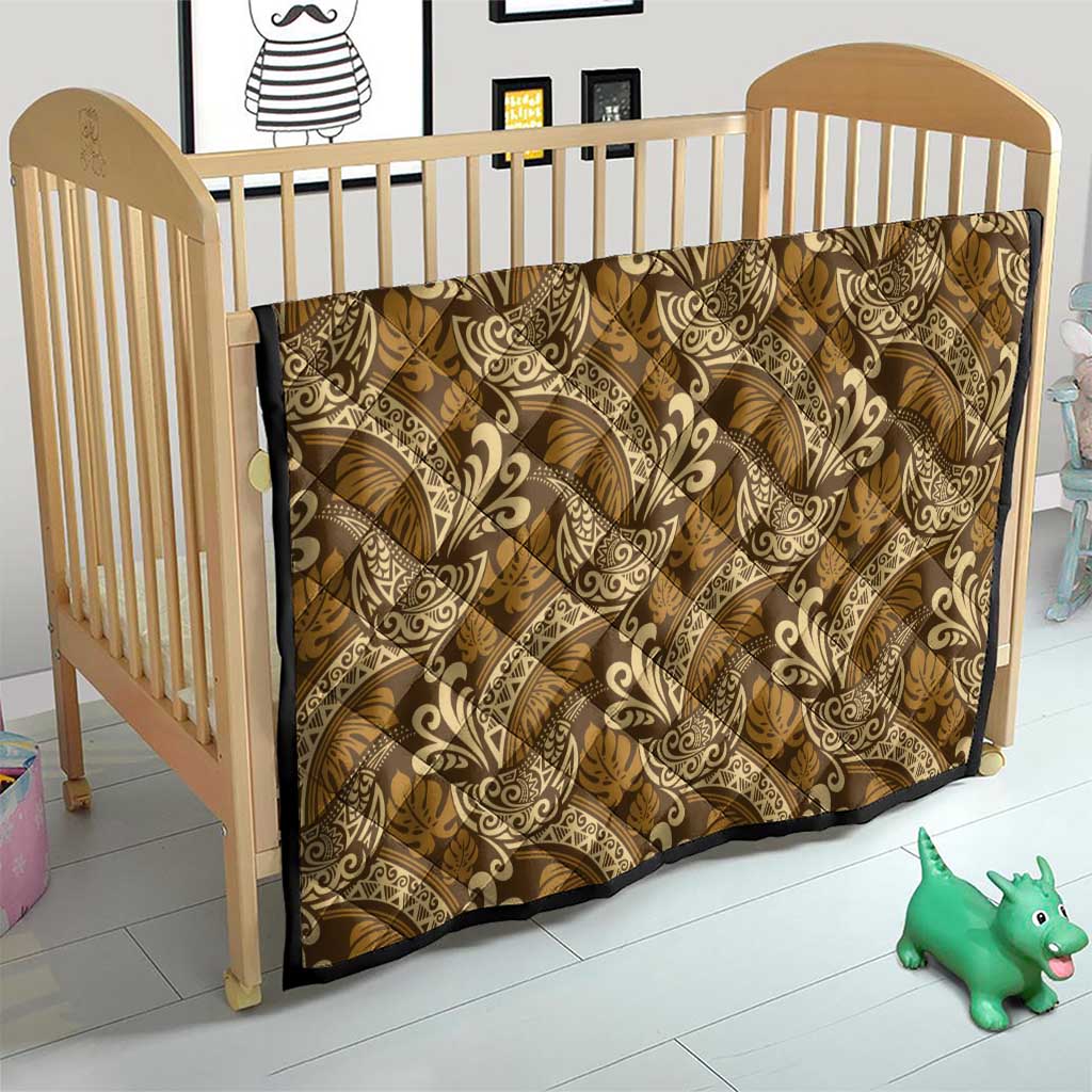 Brown Gold Monstera Quilt Polynesian Tribal Pattern LT01 - Polynesian Pride