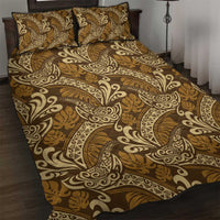 Brown Gold Monstera Quilt Bed Set Polynesian Tribal Pattern LT01 Gold - Polynesian Pride