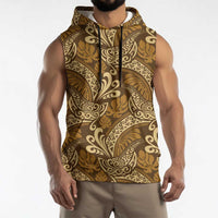 Brown Gold Monstera Sleeveless Hoodie Polynesian Tribal Pattern LT01 - Polynesian Pride