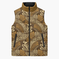 Brown Gold Monstera Sleeveless Puffer Jacket Polynesian Tribal Pattern LT01 Unisex Gold - Polynesian Pride