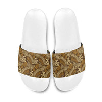 Brown Gold Monstera Slide Sandals Polynesian Tribal Pattern LT01 Gold - Polynesian Pride