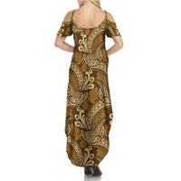 Brown Gold Monstera Summer Maxi Dress Polynesian Tribal Pattern LT01 - Polynesian Pride