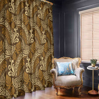 Brown Gold Monstera Window Curtain Polynesian Tribal Pattern LT01 - Polynesian Pride