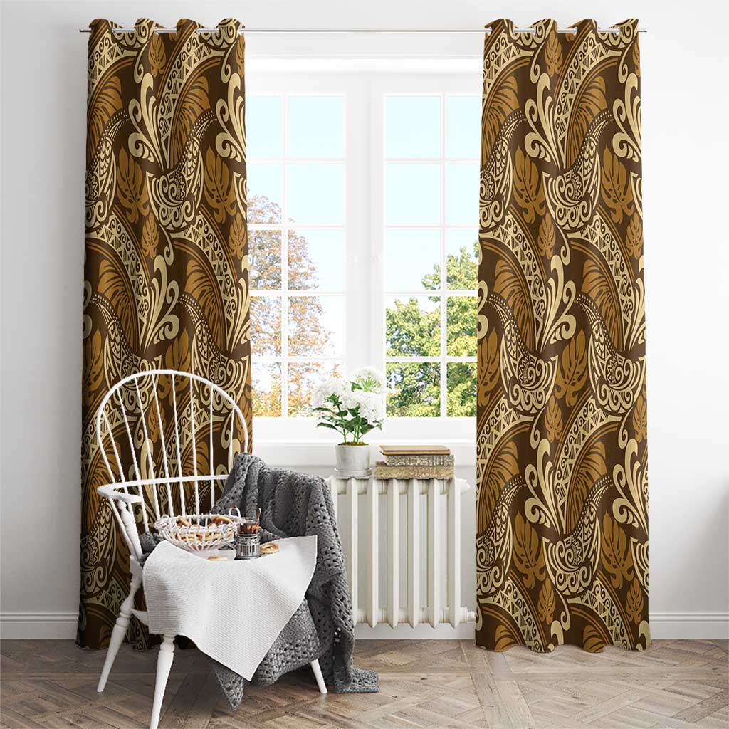 Brown Gold Monstera Window Curtain Polynesian Tribal Pattern LT01 - Polynesian Pride