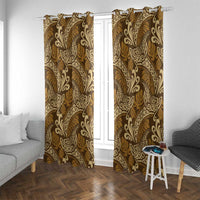 Brown Gold Monstera Window Curtain Polynesian Tribal Pattern LT01 With Grommets Gold - Polynesian Pride
