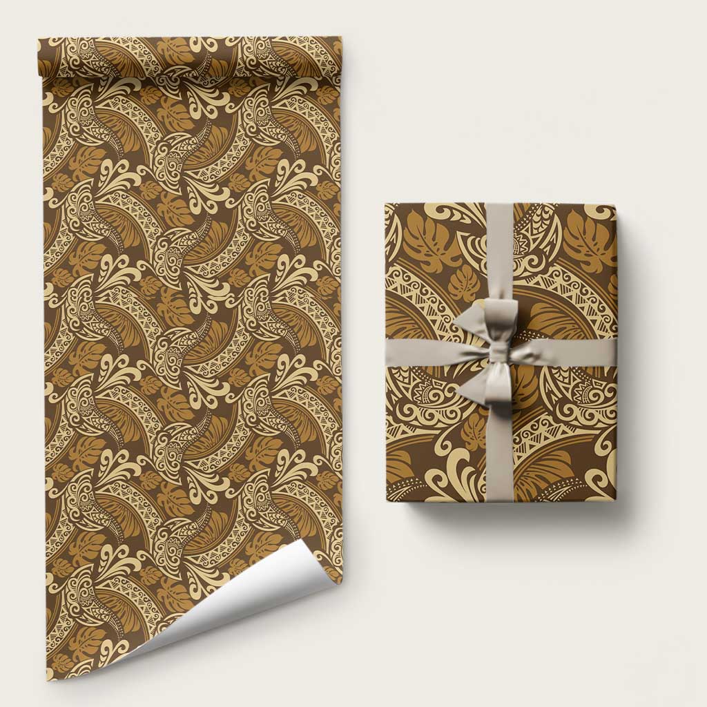 Brown Gold Monstera Wrapping Paper Polynesian Tribal Pattern LT01 58" × 23" Gold - Polynesian Pride