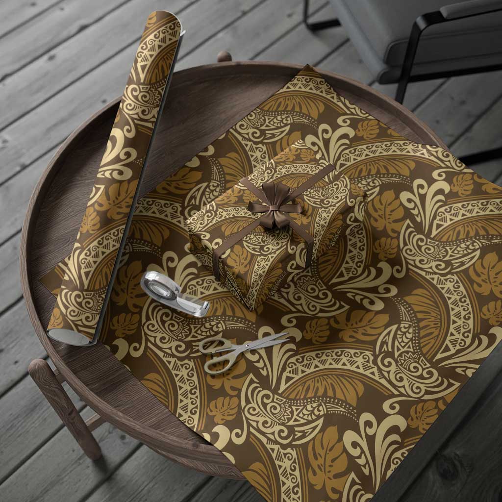 Brown Gold Monstera Wrapping Paper Polynesian Tribal Pattern LT01 - Polynesian Pride