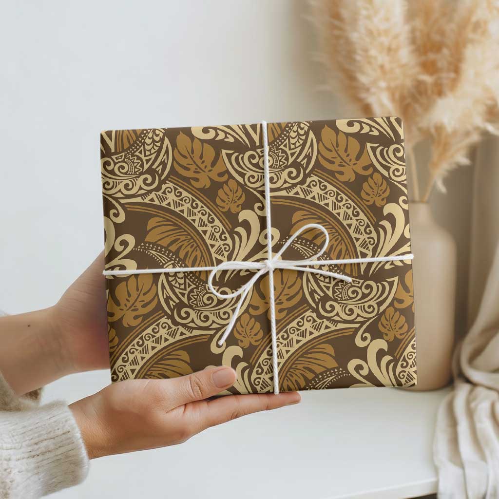 Brown Gold Monstera Wrapping Paper Polynesian Tribal Pattern LT01 - Polynesian Pride
