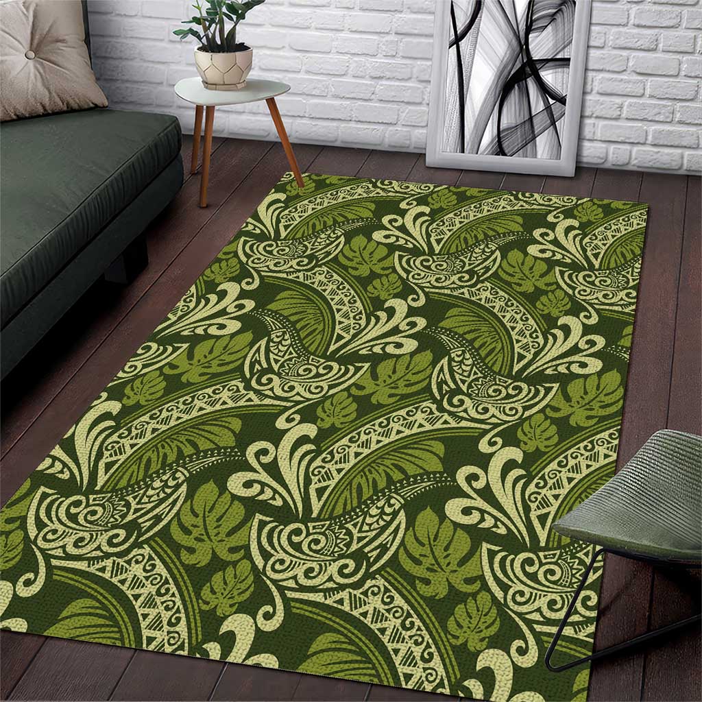 Olive Green Monstera Area Rug Polynesian Tribal Pattern LT01 Green - Polynesian Pride