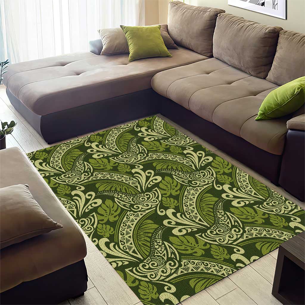 Olive Green Monstera Area Rug Polynesian Tribal Pattern LT01 - Polynesian Pride