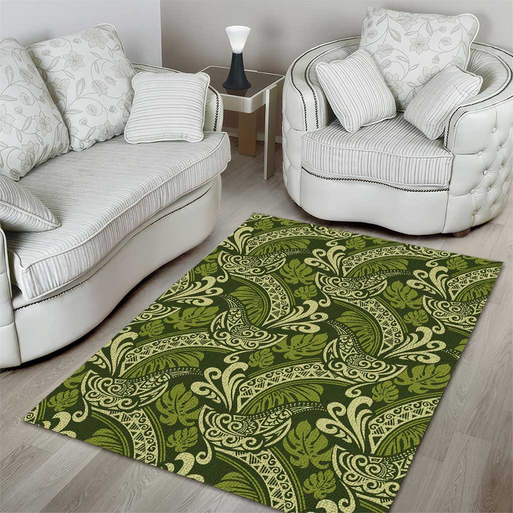 Olive Green Monstera Area Rug Polynesian Tribal Pattern LT01 - Polynesian Pride