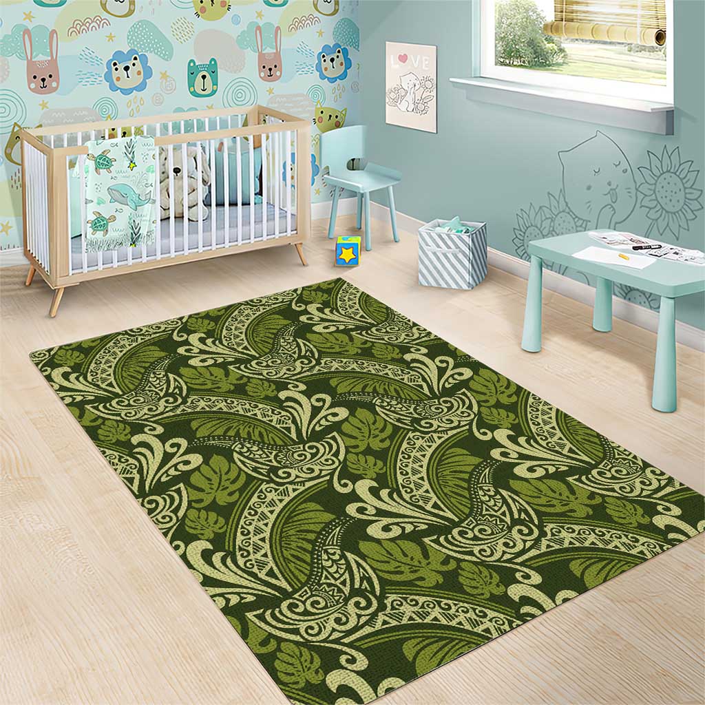 Olive Green Monstera Area Rug Polynesian Tribal Pattern LT01 - Polynesian Pride