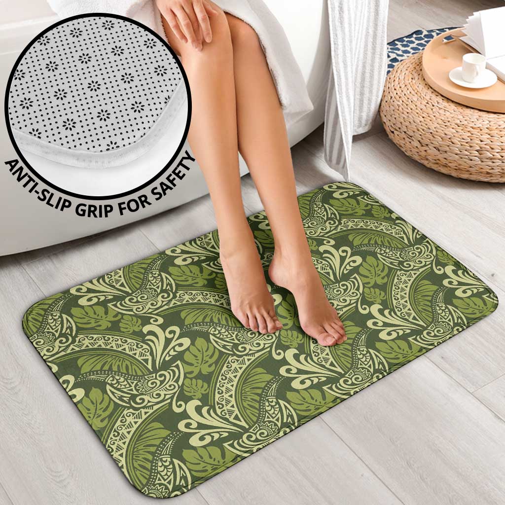 Olive Green Monstera Bathroom Set Polynesian Tribal Pattern LT01 - Polynesian Pride