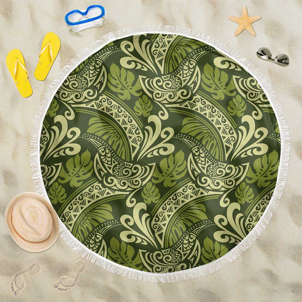 Olive Green Monstera Beach Blanket Polynesian Tribal Pattern LT01 One Size 150cm Green - Polynesian Pride
