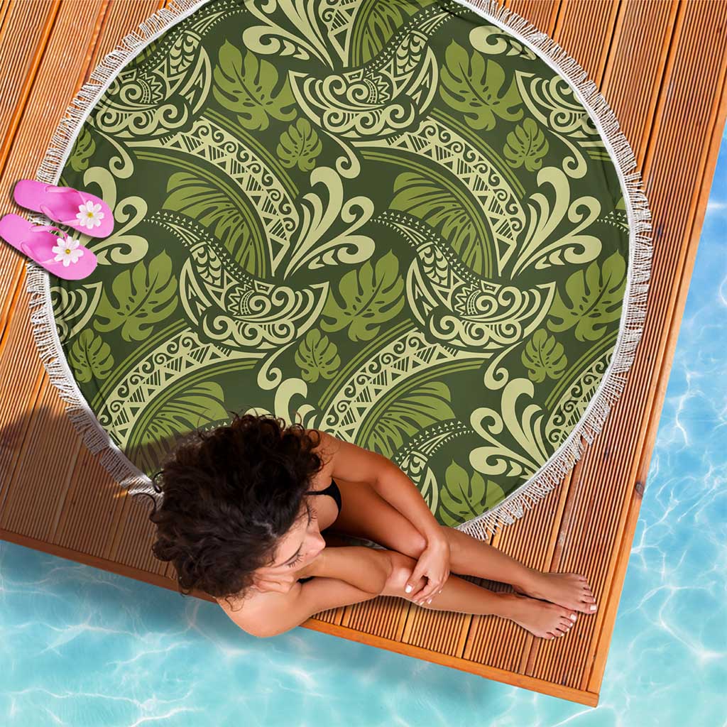 Olive Green Monstera Beach Blanket Polynesian Tribal Pattern LT01 - Polynesian Pride