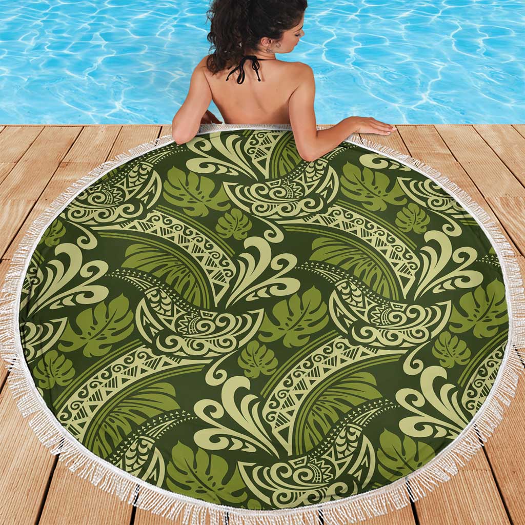 Olive Green Monstera Beach Blanket Polynesian Tribal Pattern LT01 - Polynesian Pride