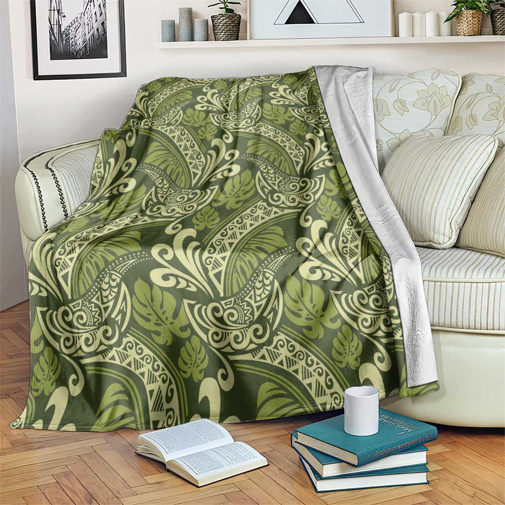 Olive Green Monstera Blanket Polynesian Tribal Pattern LT01 Green - Polynesian Pride