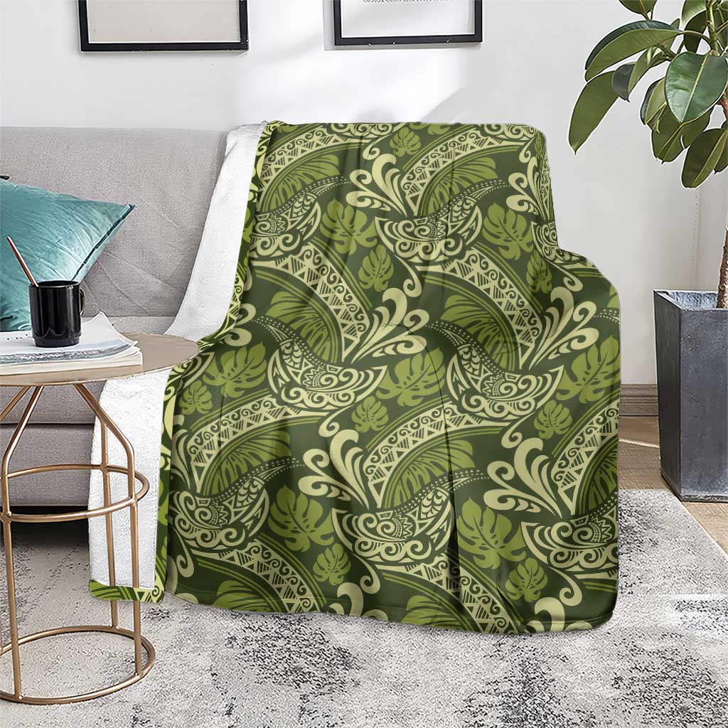 Olive Green Monstera Blanket Polynesian Tribal Pattern LT01 - Polynesian Pride