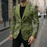 Olive Green Monstera Blazer Polynesian Tribal Pattern LT01 - Polynesian Pride