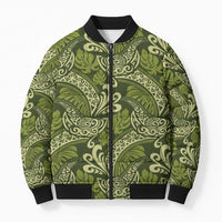 Olive Green Monstera Bomber Puffer Jacket Polynesian Tribal Pattern LT01 Unisex Green - Polynesian Pride