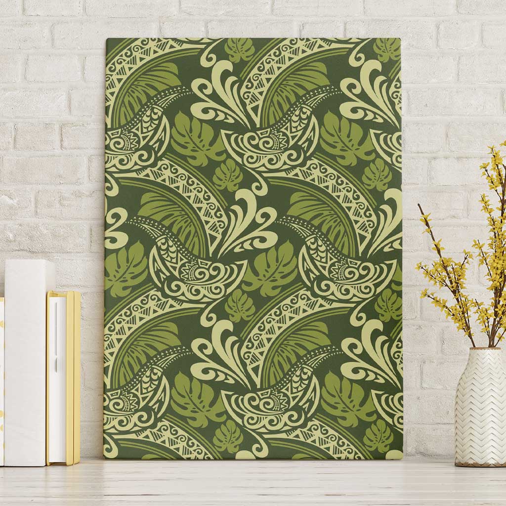 Olive Green Monstera Canvas Wall Art Polynesian Tribal Pattern LT01 Without Frame Green - Polynesian Pride