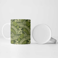 Olive Green Monstera Ceramic Mug Polynesian Tribal Pattern LT01 - Polynesian Pride