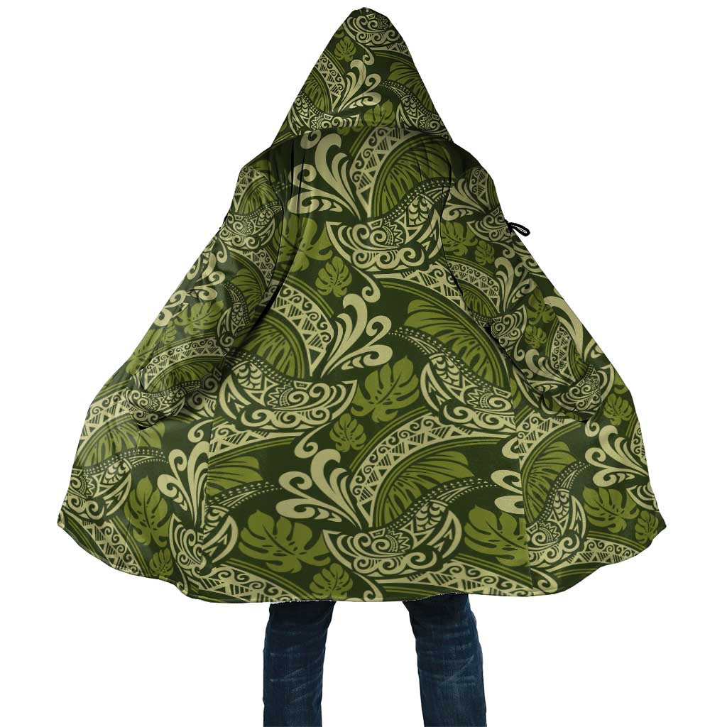 Olive Green Monstera Cloak Polynesian Tribal Pattern LT01 Unisex Green - Polynesian Pride