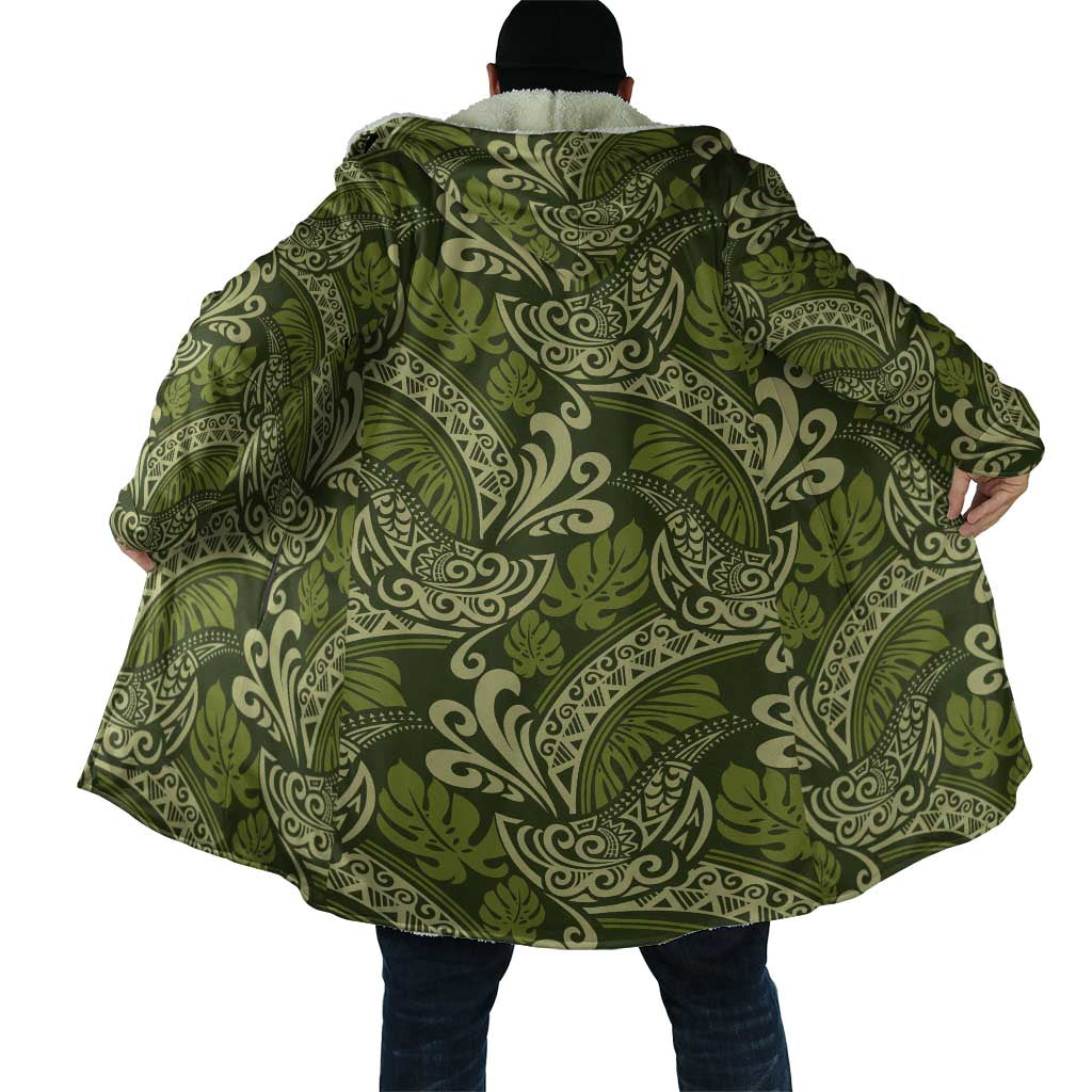 Olive Green Monstera Cloak Polynesian Tribal Pattern LT01 - Polynesian Pride