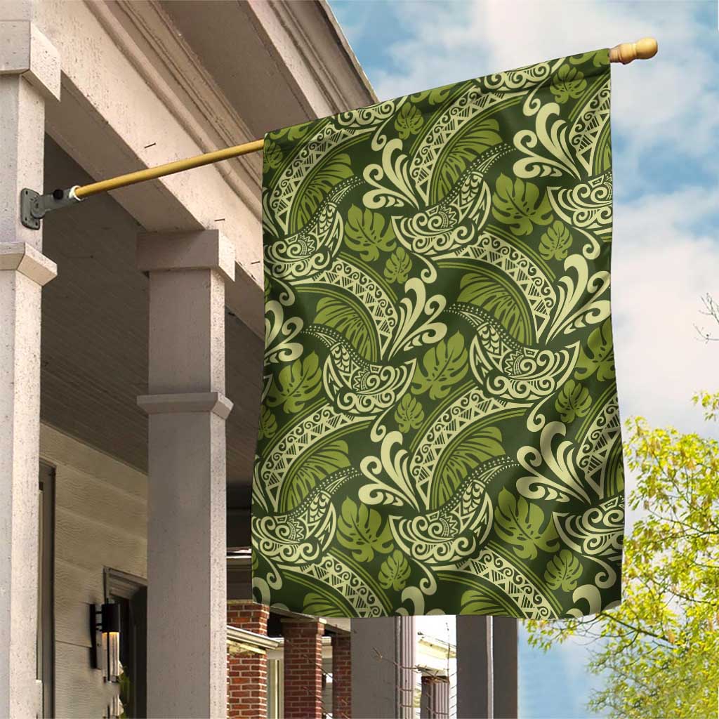 Olive Green Monstera Garden Flag Polynesian Tribal Pattern LT01 House Flag Green - Polynesian Pride
