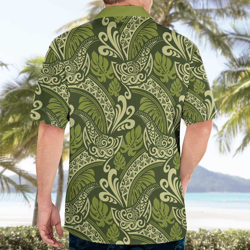 Olive Green Monstera Hawaiian Shirt Polynesian Tribal Pattern LT01 - Polynesian Pride