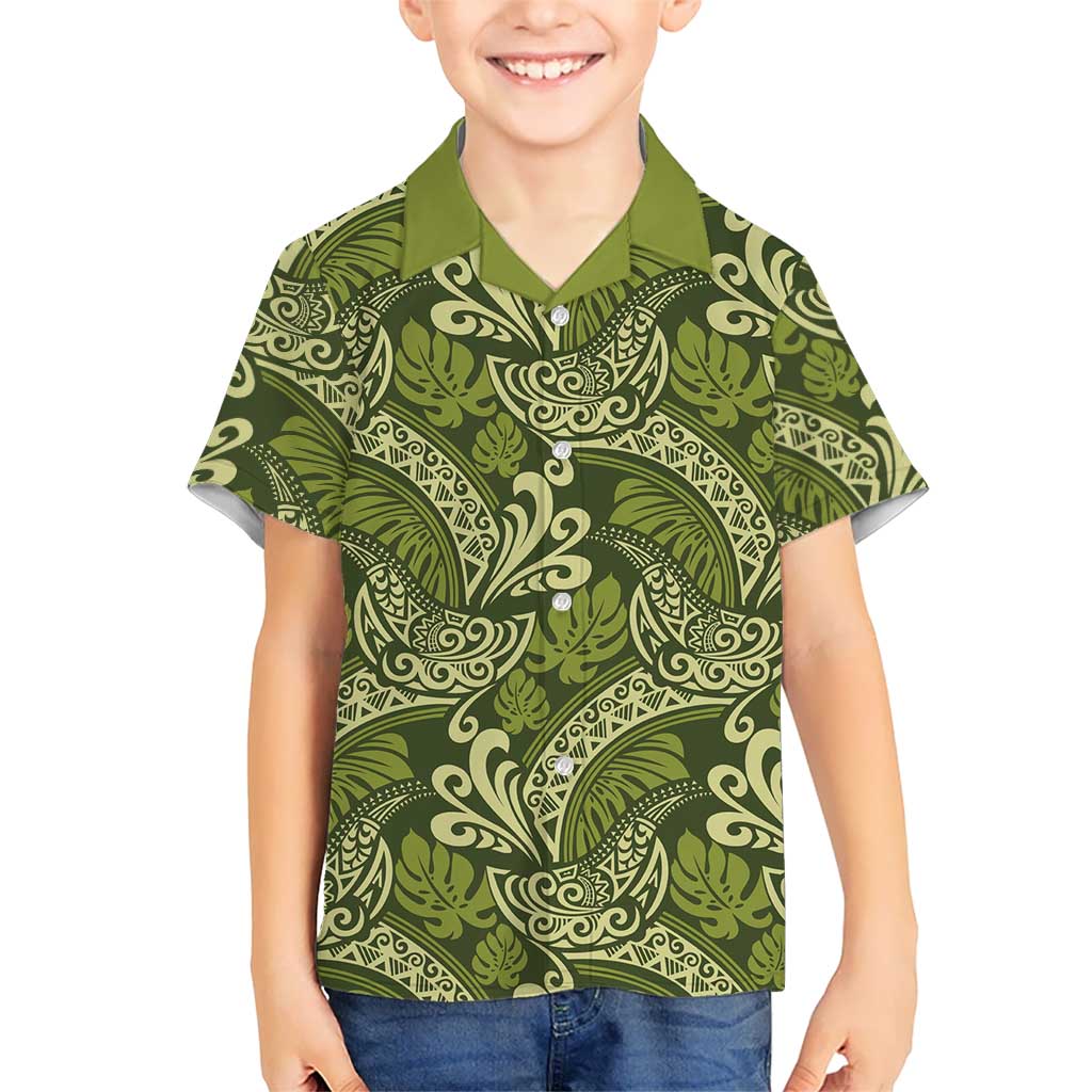 Olive Green Monstera Hawaiian Shirt Polynesian Tribal Pattern LT01 - Polynesian Pride
