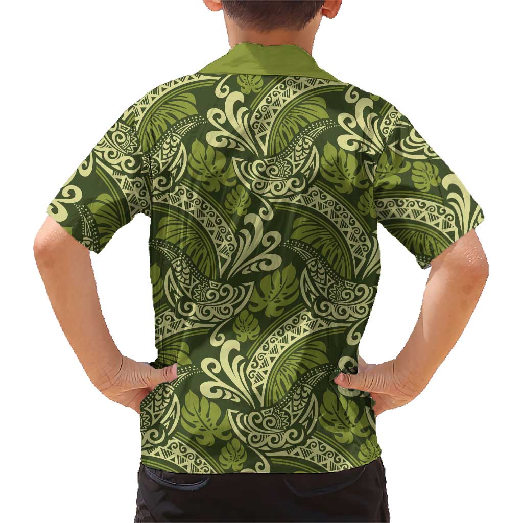Olive Green Monstera Hawaiian Shirt Polynesian Tribal Pattern LT01 - Polynesian Pride