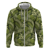 Olive Green Monstera Hoodie Polynesian Tribal Pattern LT01 Zip Hoodie Green - Polynesian Pride