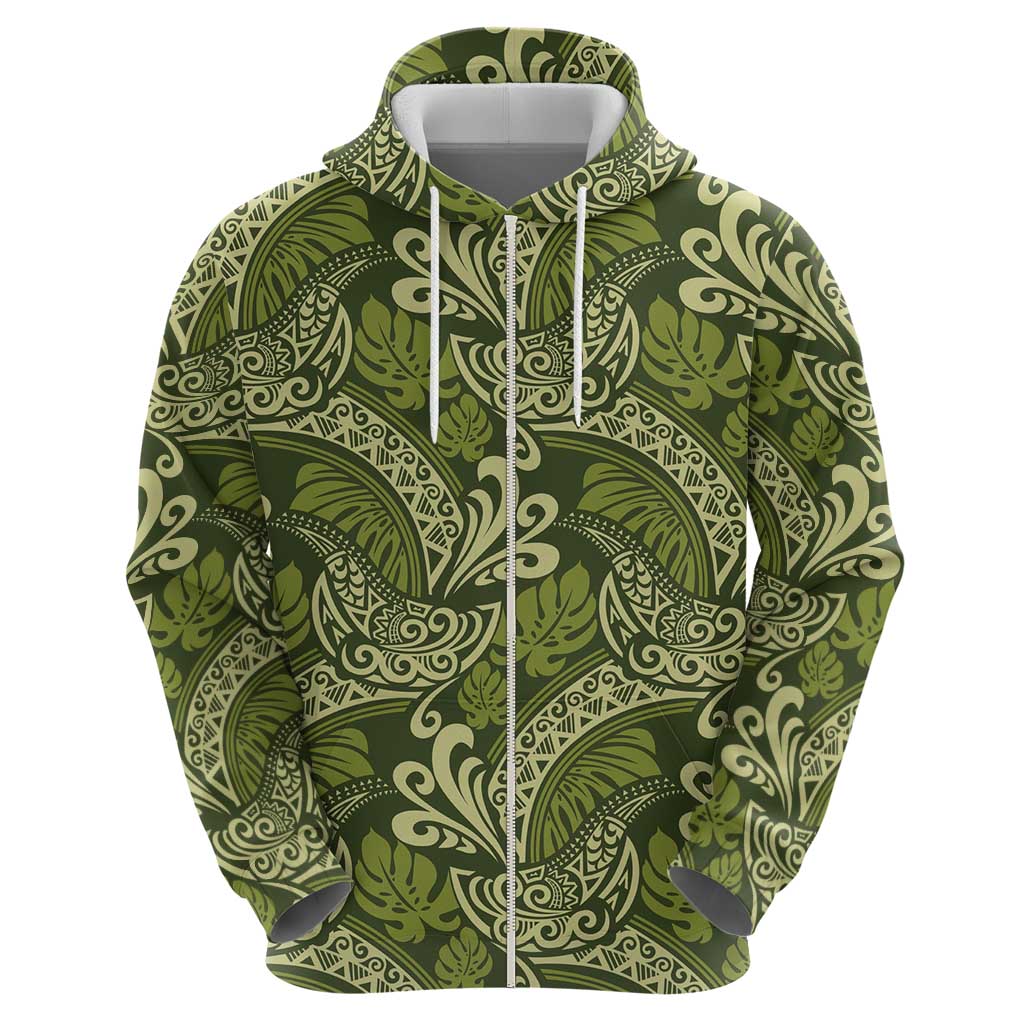 Olive Green Monstera Hoodie Polynesian Tribal Pattern LT01 - Polynesian Pride