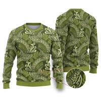 Olive Green Monstera Ugly Christmas Sweater Polynesian Tribal Pattern LT01 Green - Polynesian Pride