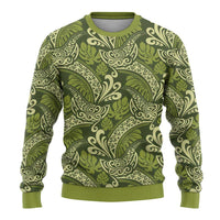 Olive Green Monstera Ugly Christmas Sweater Polynesian Tribal Pattern LT01 - Polynesian Pride