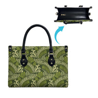 Olive Green Monstera Leather Bag Polynesian Tribal Pattern LT01 - Polynesian Pride