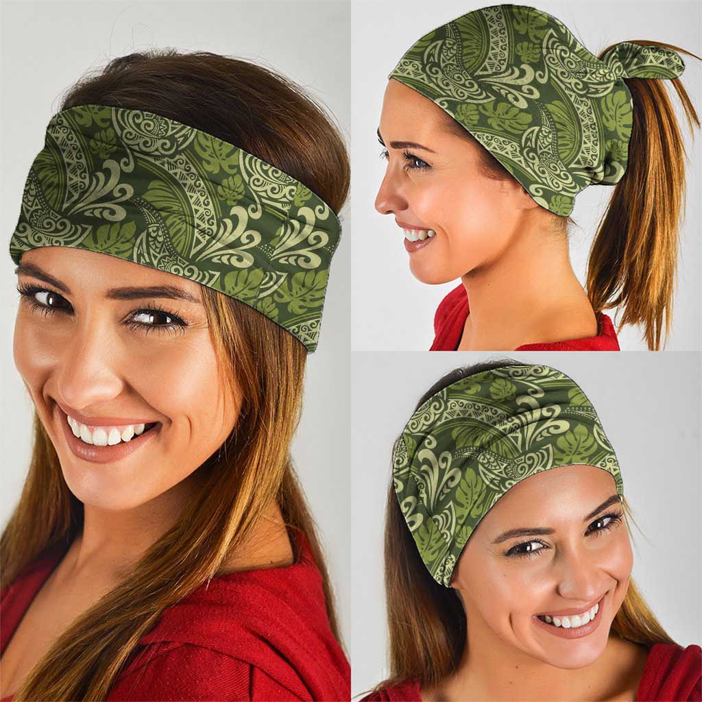 Olive Green Monstera Neck Gaiter Polynesian Tribal Pattern LT01 - Polynesian Pride