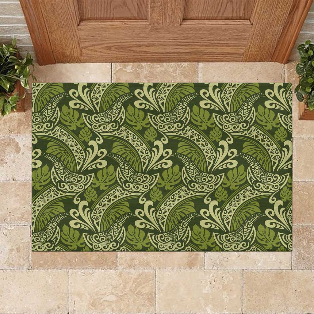 Olive Green Monstera Rubber Doormat Polynesian Tribal Pattern LT01 Green - Polynesian Pride