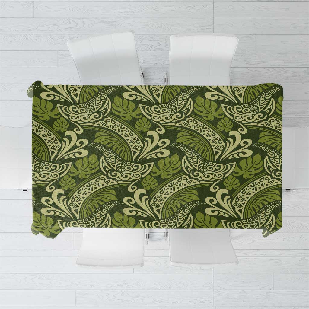 Olive Green Monstera Tablecloth Polynesian Tribal Pattern LT01 Green - Polynesian Pride