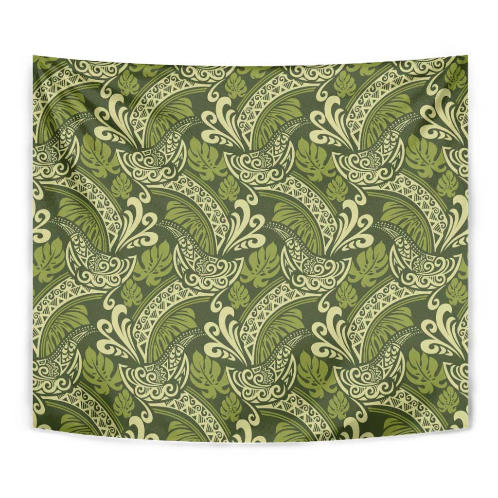 Olive Green Monstera Tapestry Polynesian Tribal Pattern LT01 - Polynesian Pride