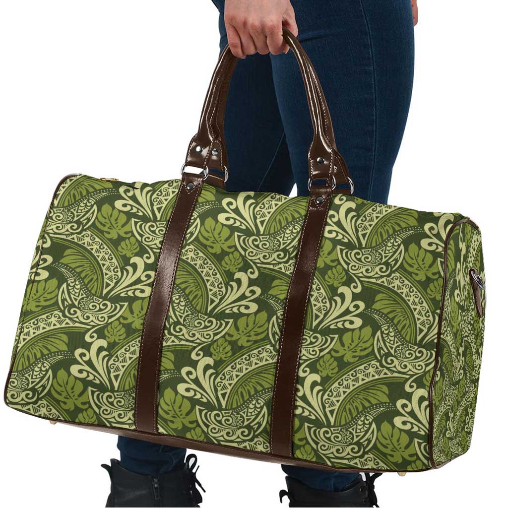 Olive Green Monstera Travel Bag Polynesian Tribal Pattern LT01 - Polynesian Pride