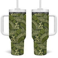 Olive Green Monstera Tumbler With Handle Polynesian Tribal Pattern LT01 One Size: 40 oz Green - Polynesian Pride