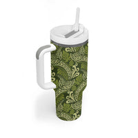 Olive Green Monstera Tumbler With Handle Polynesian Tribal Pattern LT01 - Polynesian Pride